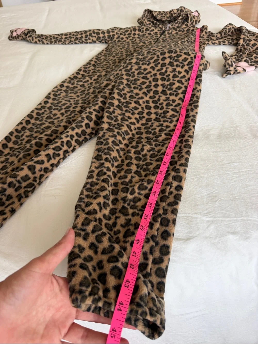 Kids Leopard Cat Costume Size 8-10 Fleece Hooded Jumpsuit Halloween